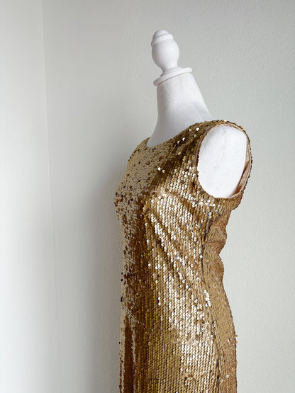 VINTAGE GOLD SEQUIN FLOOR LENGTH GOWN