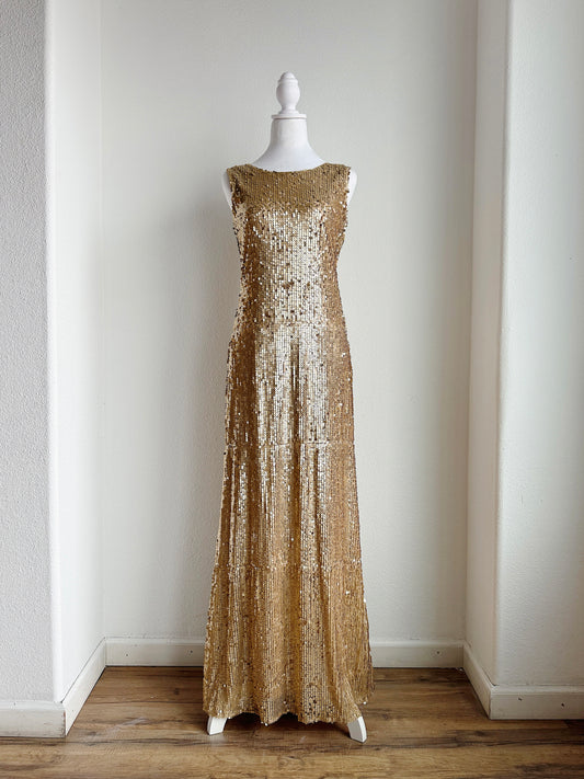 VINTAGE GOLD SEQUIN FLOOR LENGTH GOWN