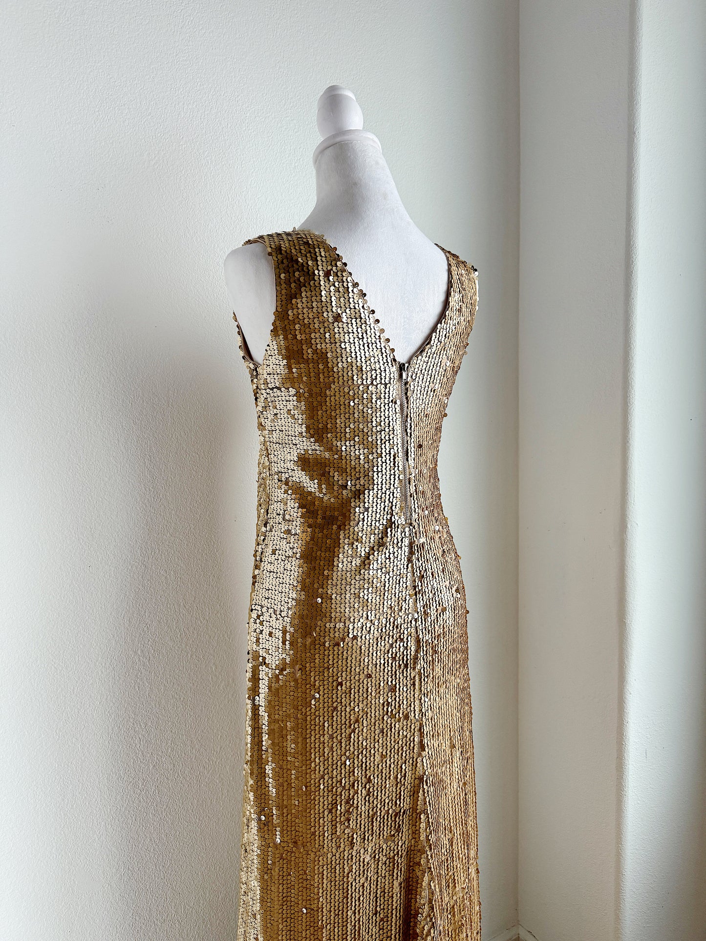 VINTAGE GOLD SEQUIN FLOOR LENGTH GOWN