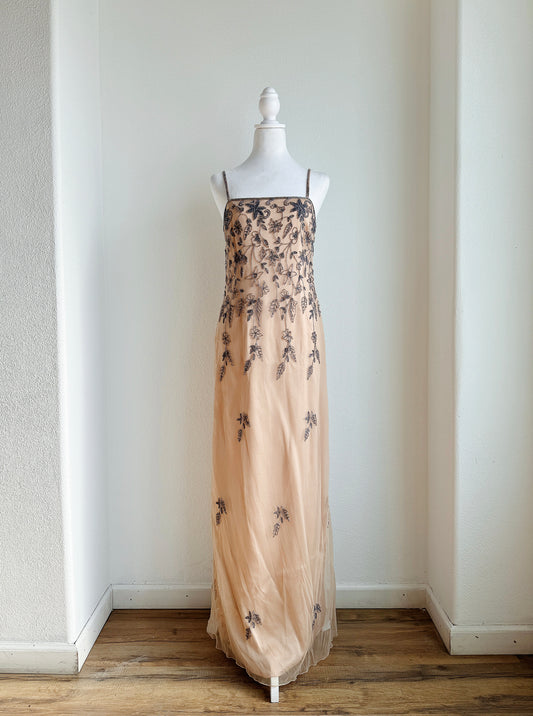 VINTAGE NUDE BEADED FLOOR LENGTH GOWN