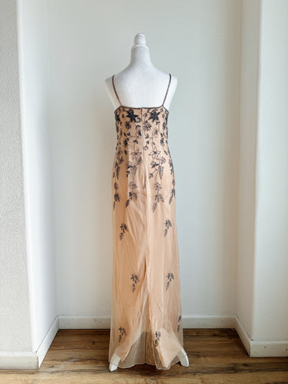 VINTAGE NUDE BEADED FLOOR LENGTH GOWN