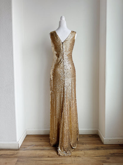 VINTAGE GOLD SEQUIN FLOOR LENGTH GOWN