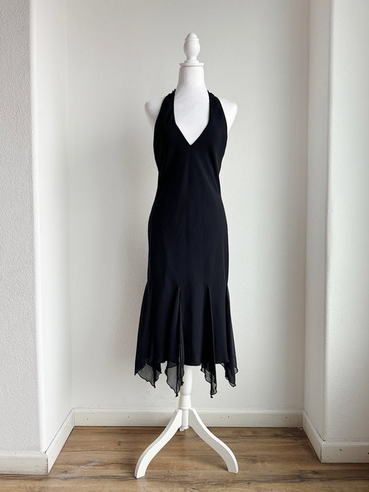 Y2K BLACK CHIFFON HALTER DRESS