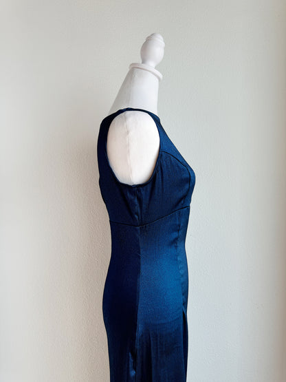 VINTAGE BLUE SLEEVELESS COCKTAIL DRESS WITH SCOOP NECK