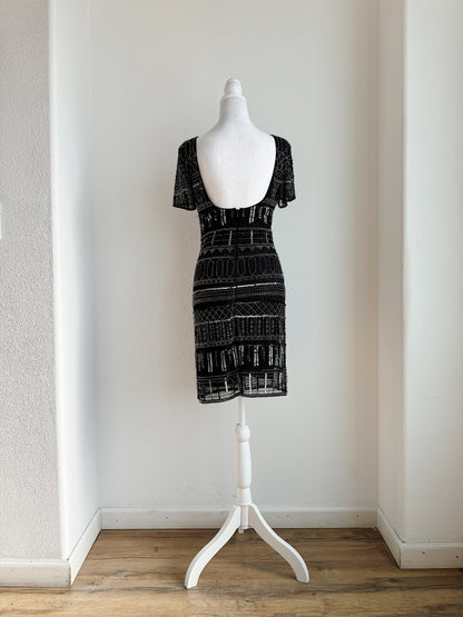 VINTAGE BLACK AND SILVER BEADED MINI DRESS