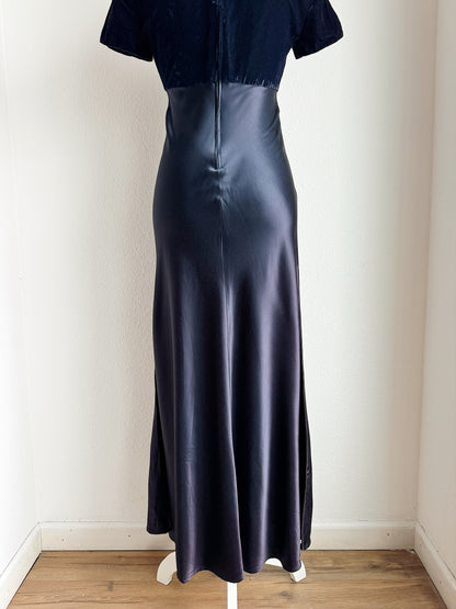 VINTAGE MIDNIGHT BLUE VELVET AND SATIN DRESS