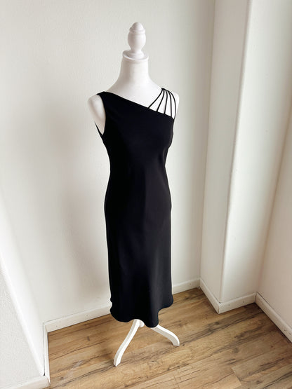 Y2K BLACK STRAPPY SHOULDER MIDI DRESS