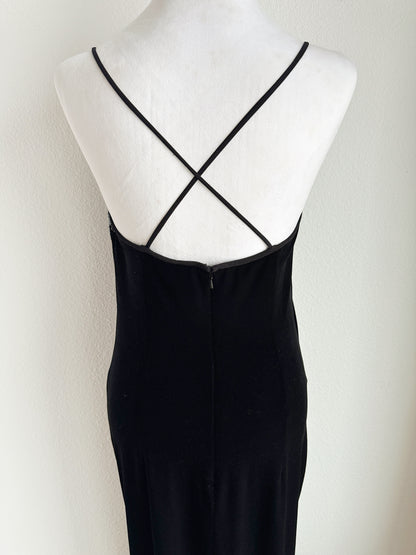 VINTAGE BLACK VELVET BEADED DRESS