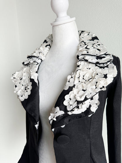 VINTAGE BLACK BLAZER WITH WHITE FLORAL APPLIQUE