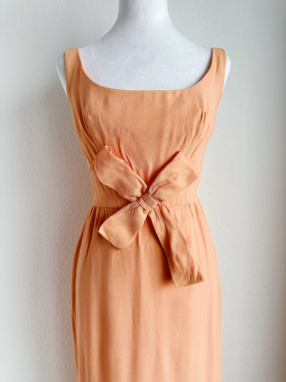 VINTAGE PEACH DRESS WITH BOW