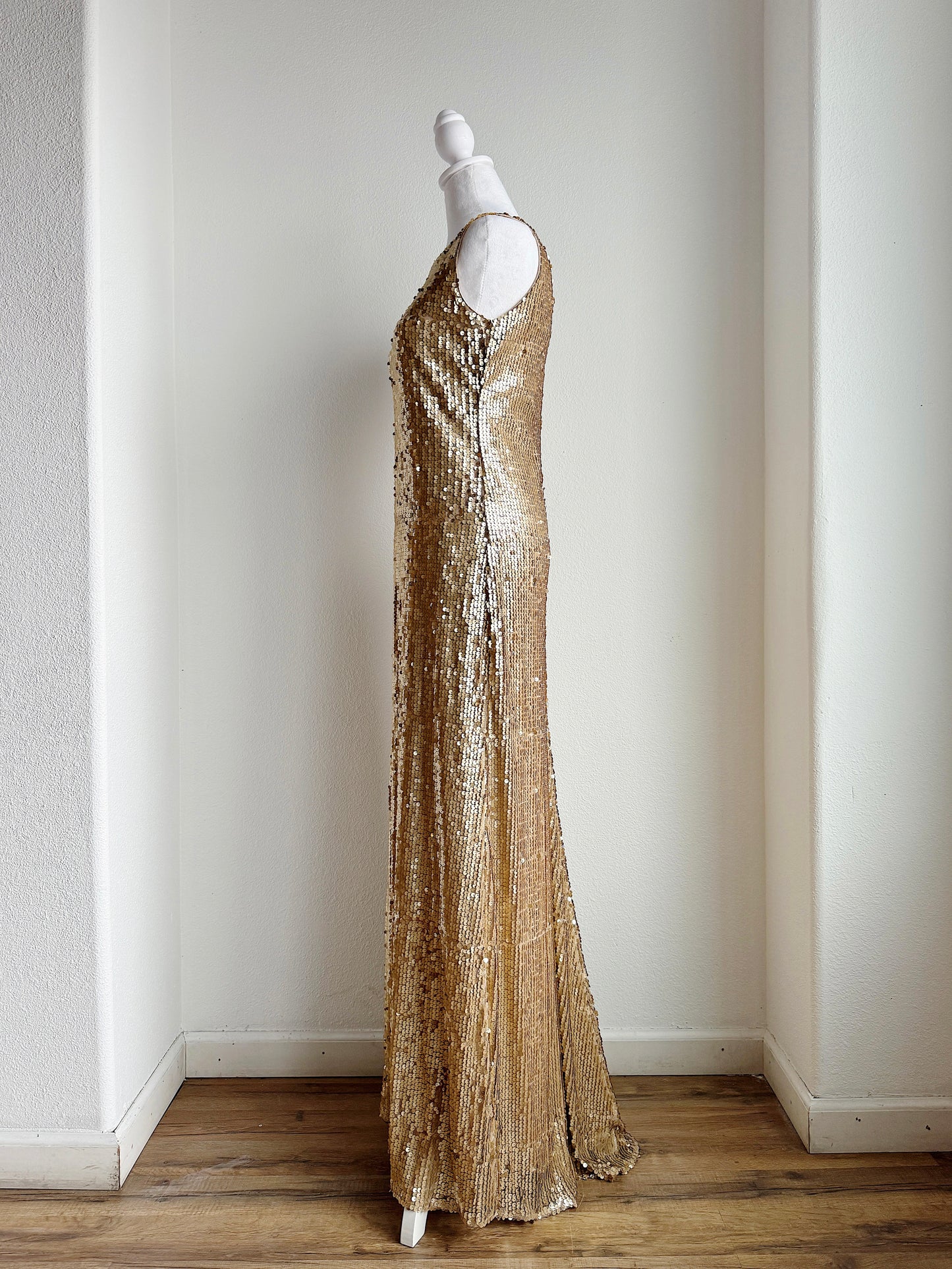 VINTAGE GOLD SEQUIN FLOOR LENGTH GOWN