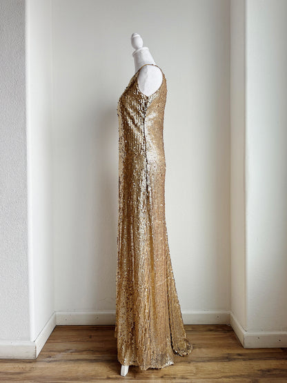 VINTAGE GOLD SEQUIN FLOOR LENGTH GOWN