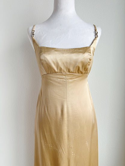 VINTAGE GOLD FLOOR LENGTH SPAGHETTI STRAP GOWN