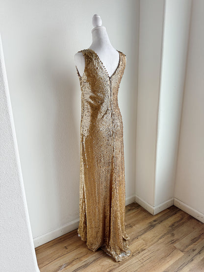 VINTAGE GOLD SEQUIN FLOOR LENGTH GOWN