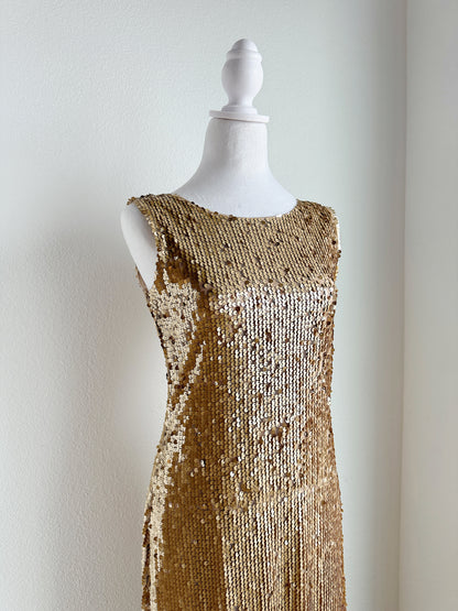 VINTAGE GOLD SEQUIN FLOOR LENGTH GOWN