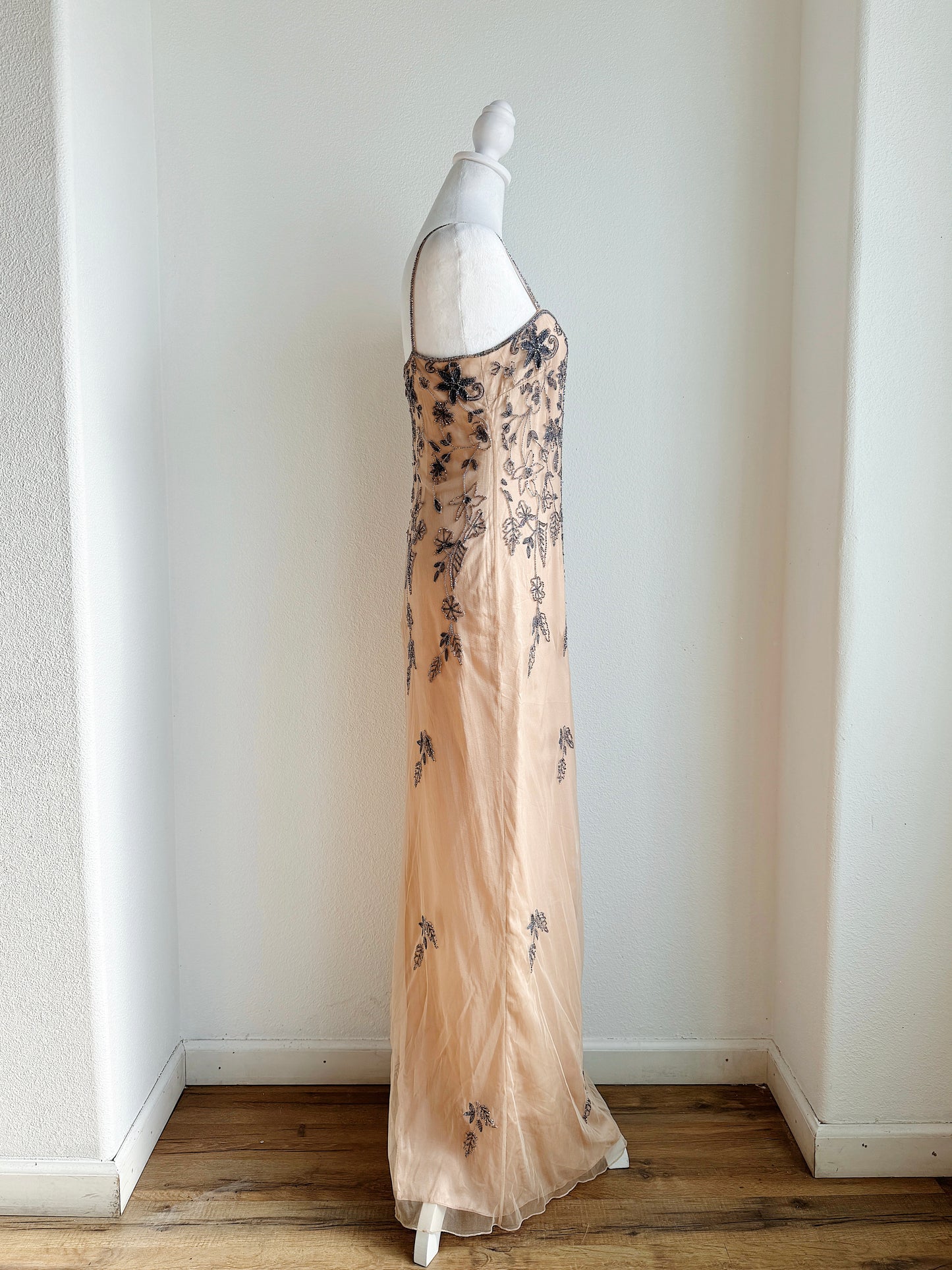 VINTAGE NUDE BEADED FLOOR LENGTH GOWN