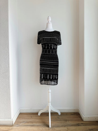 VINTAGE BLACK AND SILVER BEADED MINI DRESS