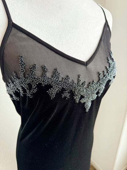 VINTAGE BLACK VELVET BEADED DRESS