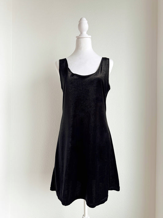 VINTAGE BLACK VELVET MINI DRESS