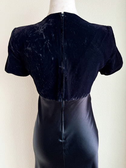 VINTAGE MIDNIGHT BLUE VELVET AND SATIN DRESS